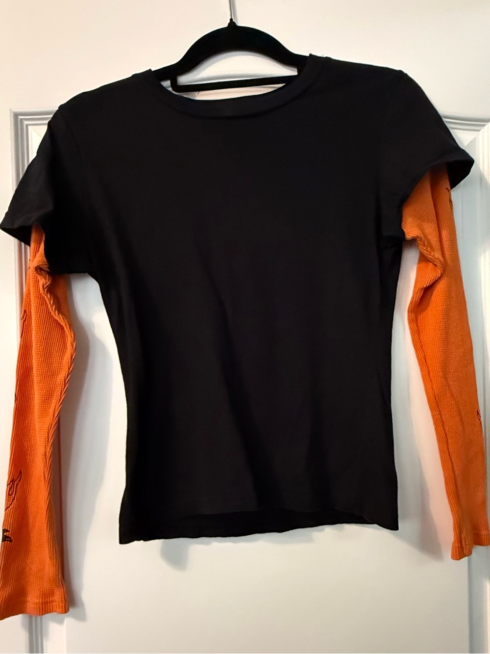 Twin V Motorcycle Apparel for Her Layered-Look Long Sleeve Top w Flame Sleeves
